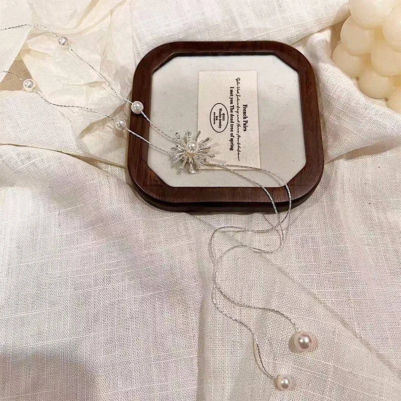 铜仿珍珠项链 烟花贝珠长款可抽拉毛衣链女轻奢高级气质配饰7434