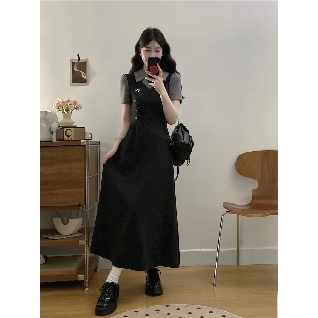 大码法式复古针织连衣裙高级感2025夏季新款收腰显瘦长裙子