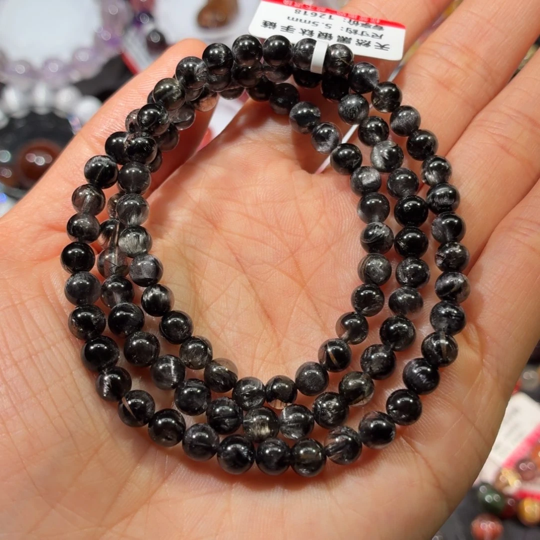 水晶未镶嵌手链黑银钛多圈5.5