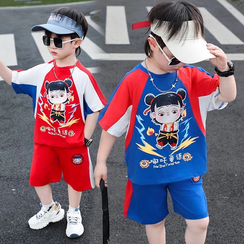 哪吒儿童男童夏装套装2025新款痞帅气时髦薄款洋气短袖短裤夏潮酷