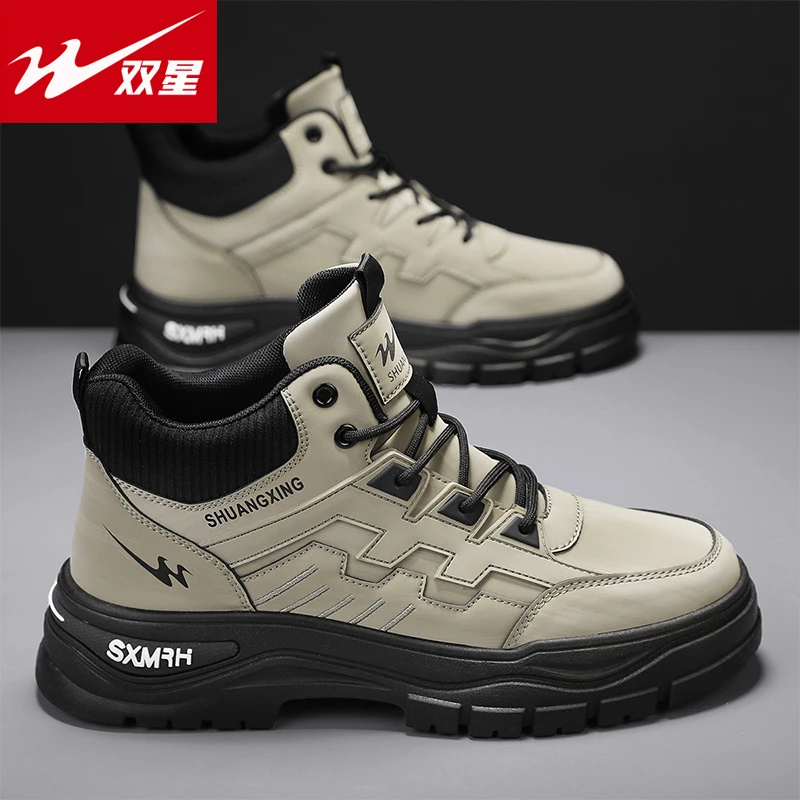 双星八特男鞋秋季2024新款英伦风高帮马丁靴复古工装户外防滑皮靴