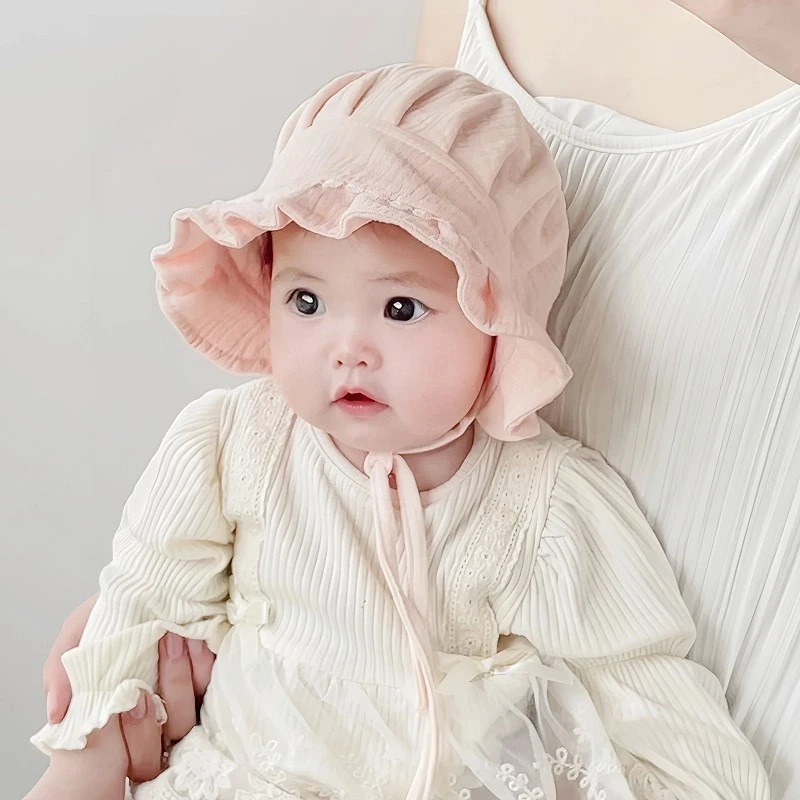 婴儿帽子春秋款韩版女宝宝棉纱公主帽夏季遮阳新生小月龄宫廷帽潮