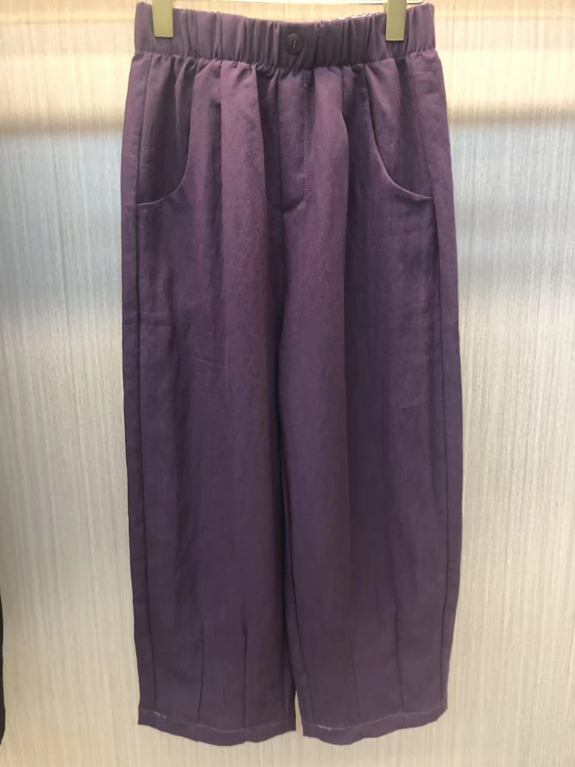 九夏季冰麻凉感阔腿裤宽松显瘦简约休闲时尚高腰裤子YL6528