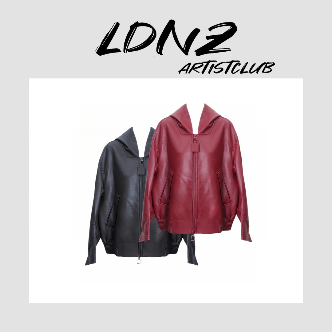 【LDNZ】设计师款 弯刀袖带帽皮衣 24-K241290