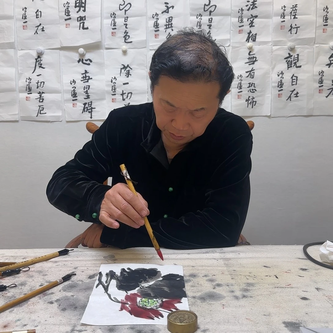 书法刘怀勇教授荷花有鱼图