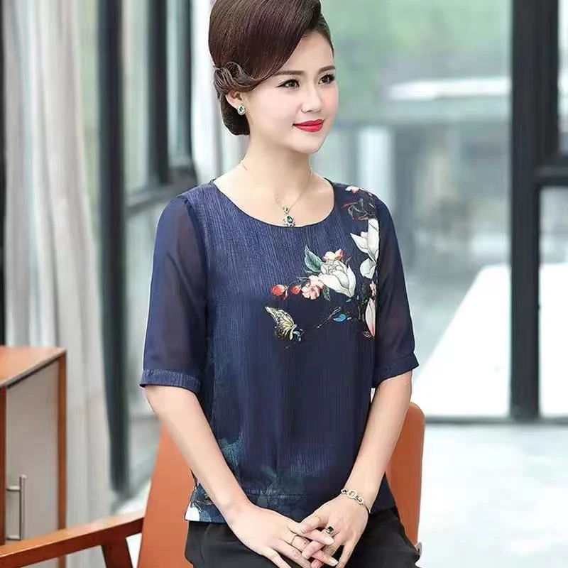 9179-中老年夏装短袖大码妈妈装宽松薄款上衣【E仓库六楼】