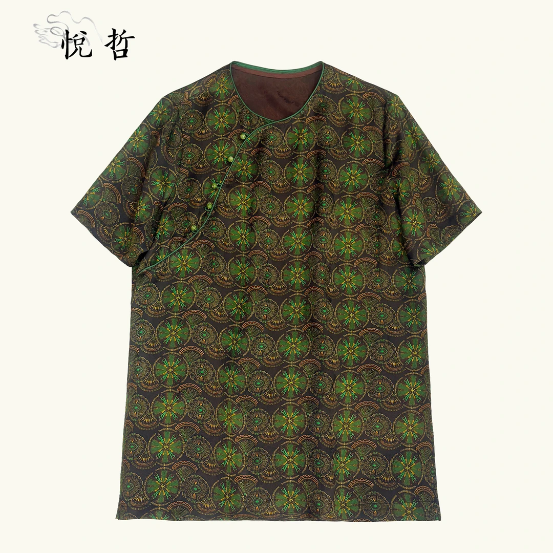 YUEZHE 国风圆领气质宽松上衣2025新中式夏季新款百搭复古短袖