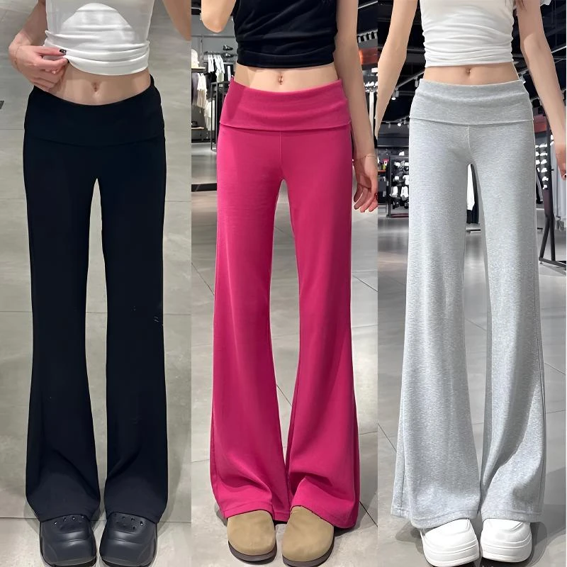 灰色裸感运动喇叭裤女夏季薄2025新款高腰显瘦卫裤小个子微喇裤子