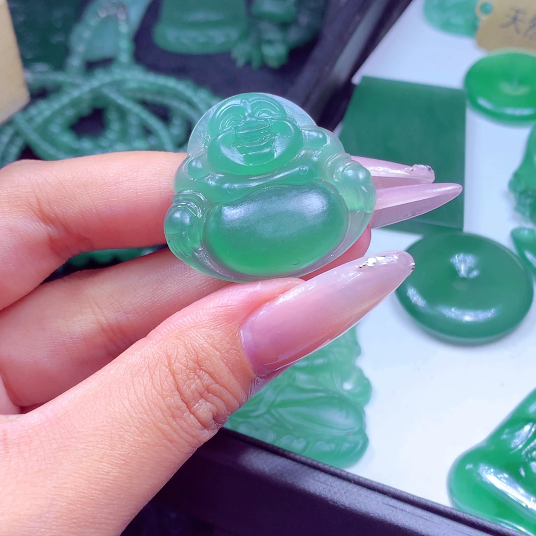 开***忧定制翡翠未镶嵌天然缅甸翡翠A货毛货挂件