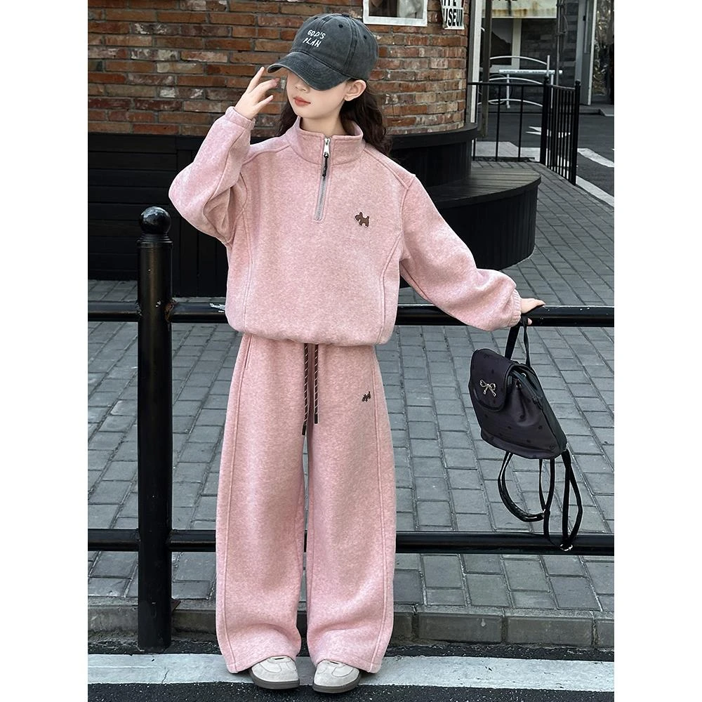 女童冬季加绒套装2025新款女大童休闲卫衣卫裤儿童冬装保暖两件套