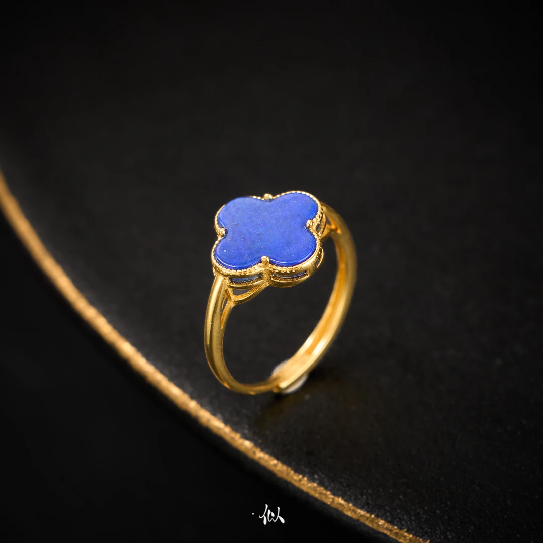 【灵犀】·似梓珠宝· 四叶草青金石戒指多样性发一SZCC1030215