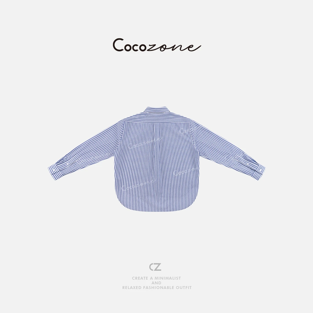 COCO ZONE 刘一一 早春新款撞色条纹休闲翻领长袖衬衫CD2A0294