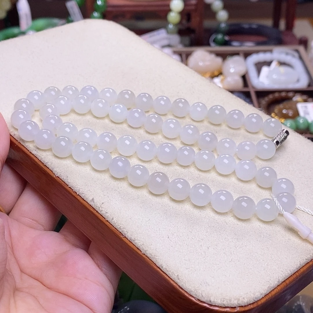 和田玉清货价老矿料羊脂白玉妈妈链8m未镶嵌