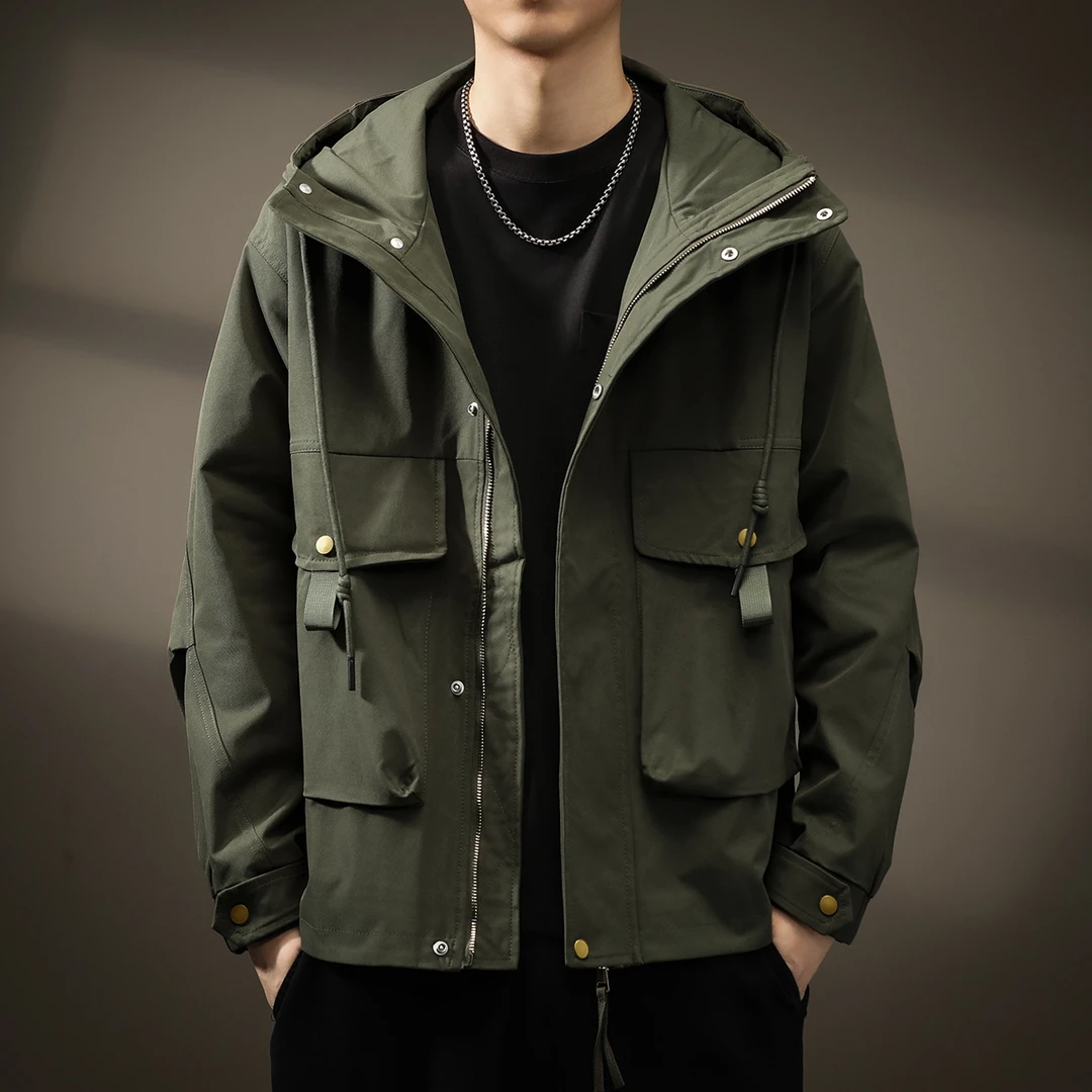 YDIIGOSS高端美式复古户外机能工装夹克男士连帽防风冲锋衣外套男