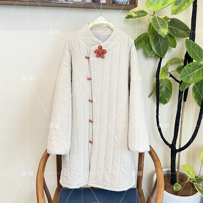 【送你一朵小红花】冬季保暖斜襟盘扣减龄中长款棉衣棉服52756