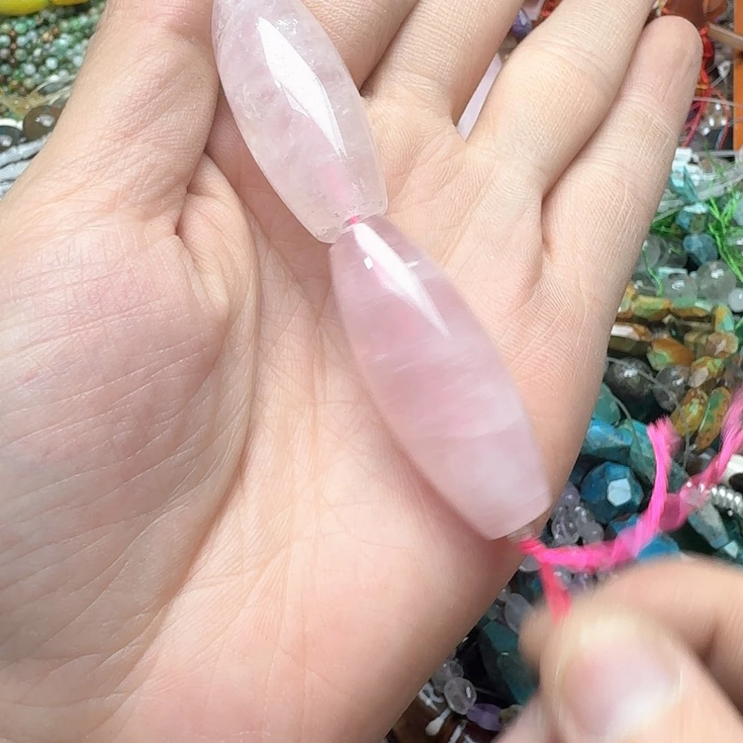 玛瑙/玉髓合金珠宝半成品2颗18x45mm粉晶大孔天朱
