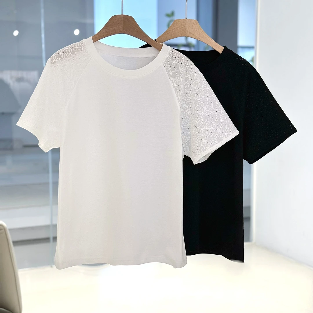 夏季圆领拼接休闲气质短袖T恤  52720