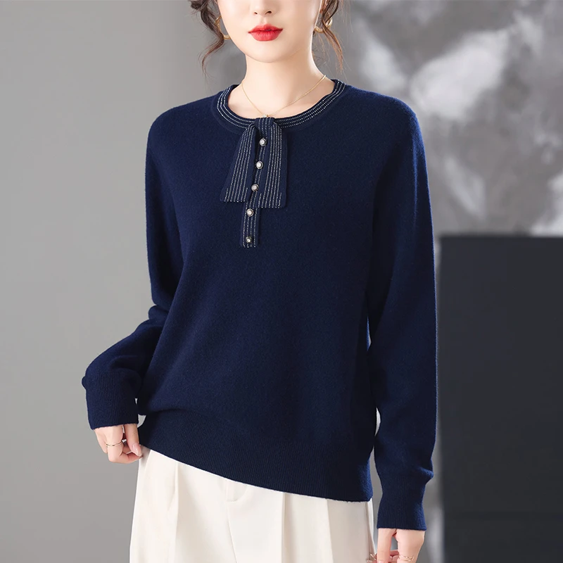 气质女装高级感毛衣独特漂亮减龄洋气秋冬季新款100纯羊毛打底衫