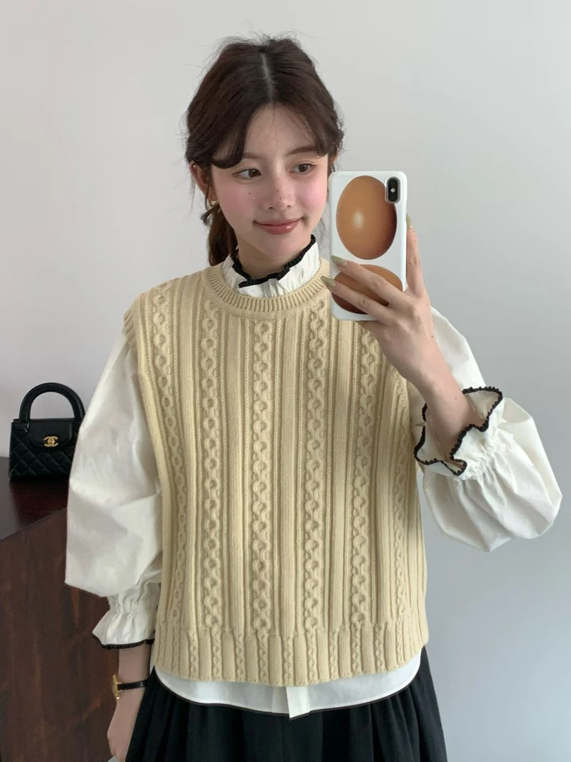 韩国东大门EGG鸡蛋家2025秋冬新品针织背心马甲NO退NO换