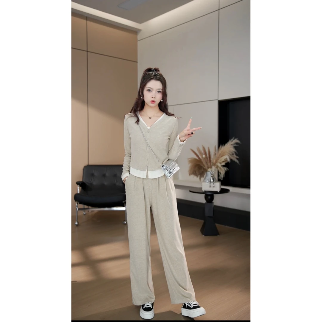 【现货】早秋新款休闲运动高腰宽松上衣+裤子套装-9968