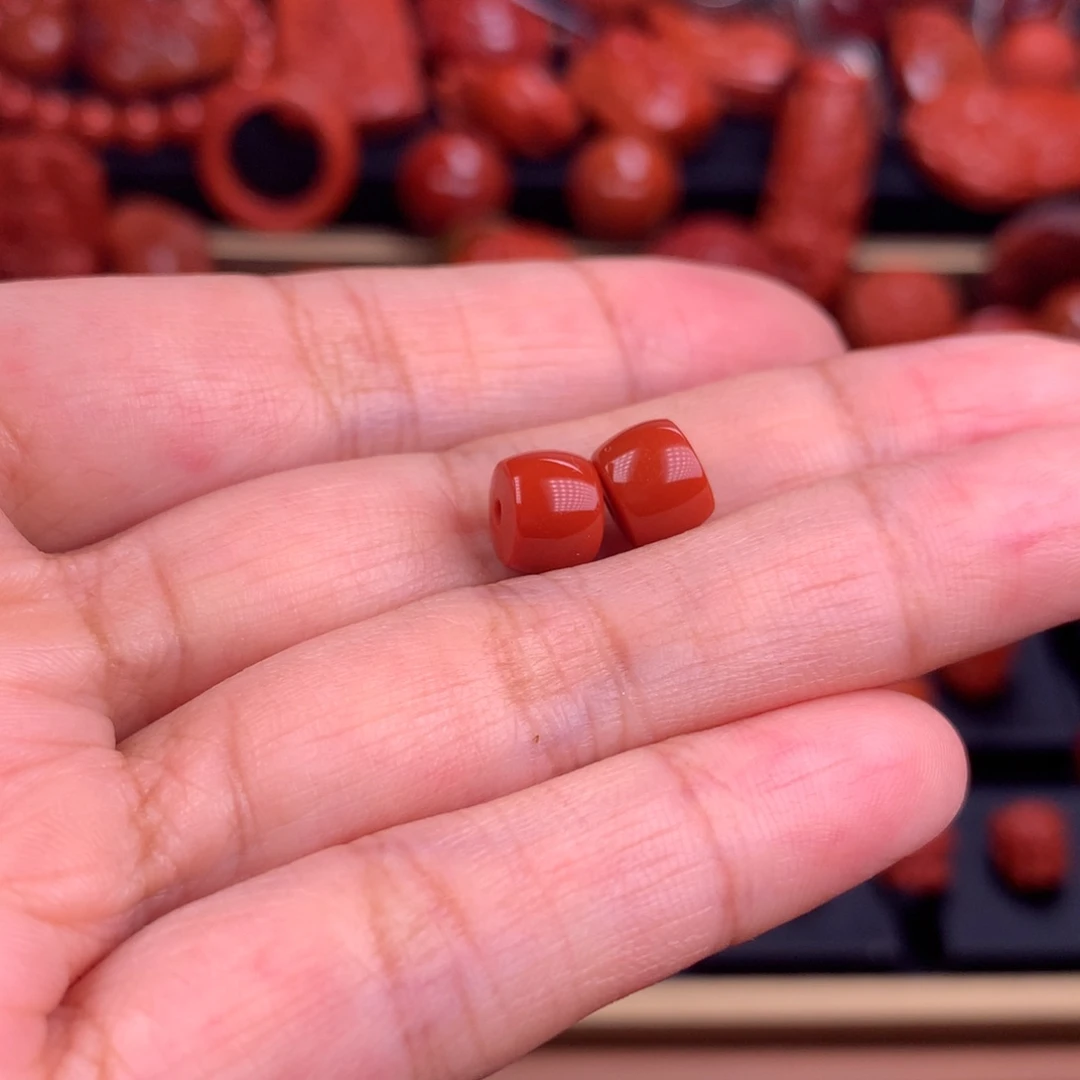 南红玛瑙直切对珠7.3mm未镶嵌