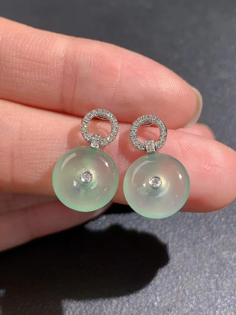 高冰晴水平安扣耳钉天然翡翠A货气质百搭精致精美四季平安