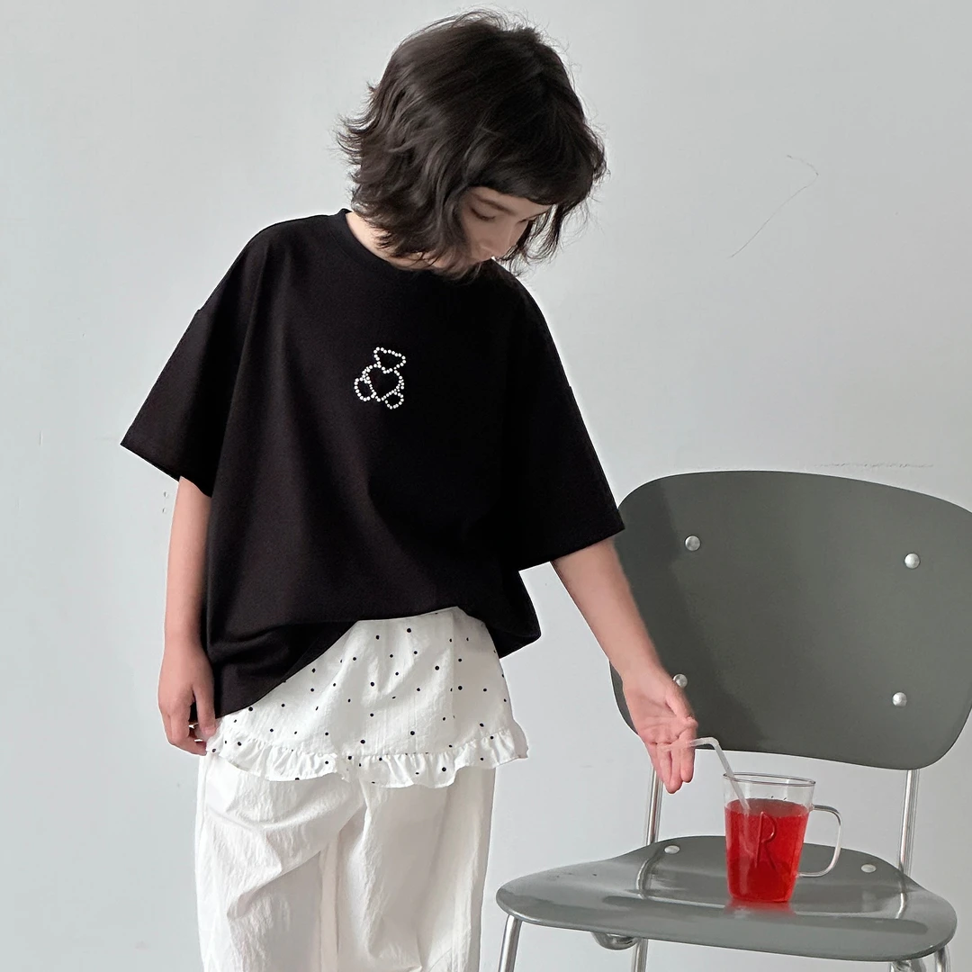 「幂姐童装.MJTZ」【俏皮童趣】黑色简约百搭小熊印花短袖T恤3088