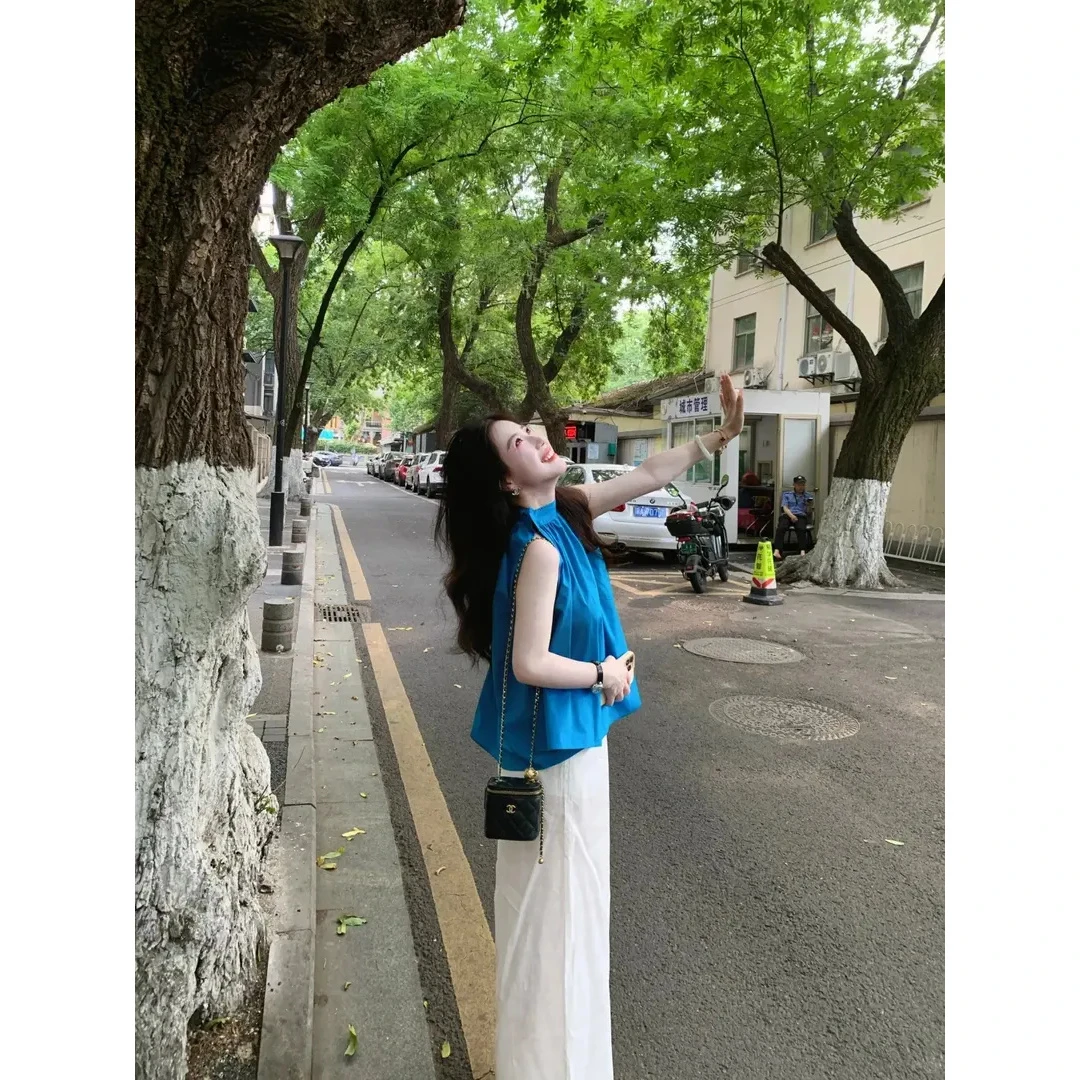 夏季新款韩系穿搭一整套高级感无袖上衣阔腿裤