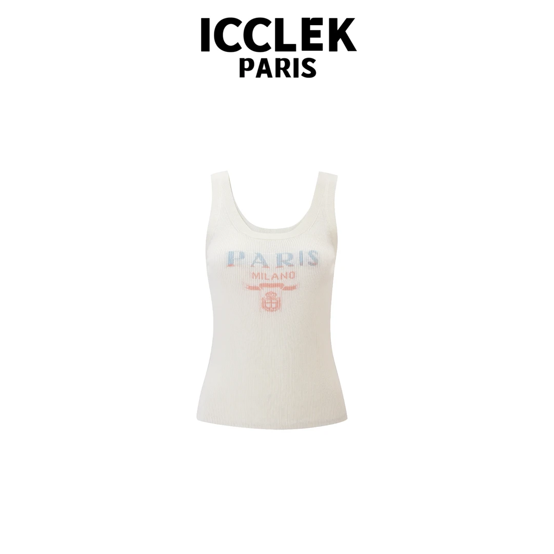 ICCLEK  白色圆领字母无袖针织背心夏季百搭时尚修身气质  - 5415