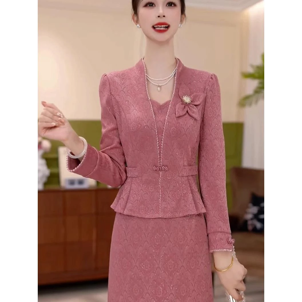 时尚高端连衣裙女2025秋季新款中年妈妈装收腰显瘦气质中长款裙子