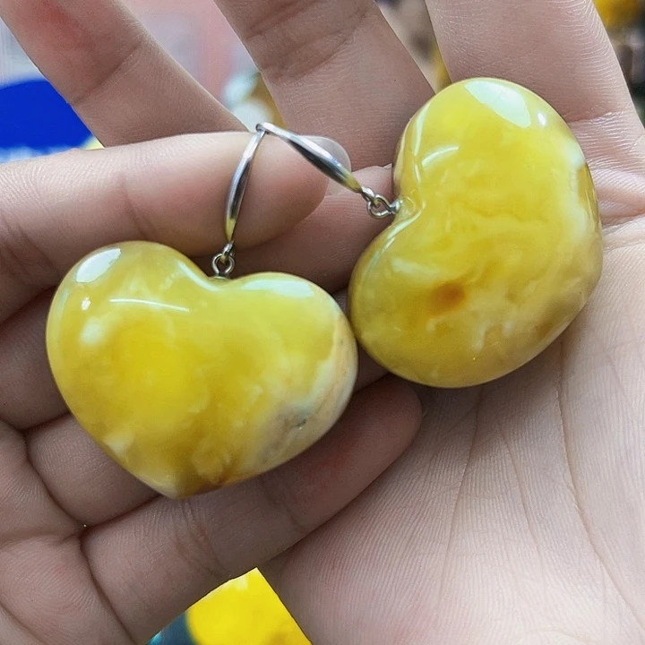 琥珀颈饰银S925镶嵌耳环