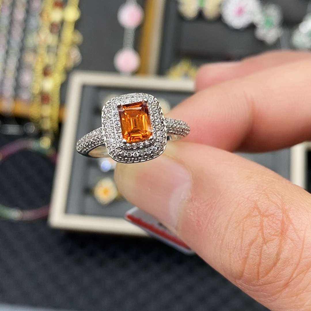 石榴石银S925镶嵌戒指