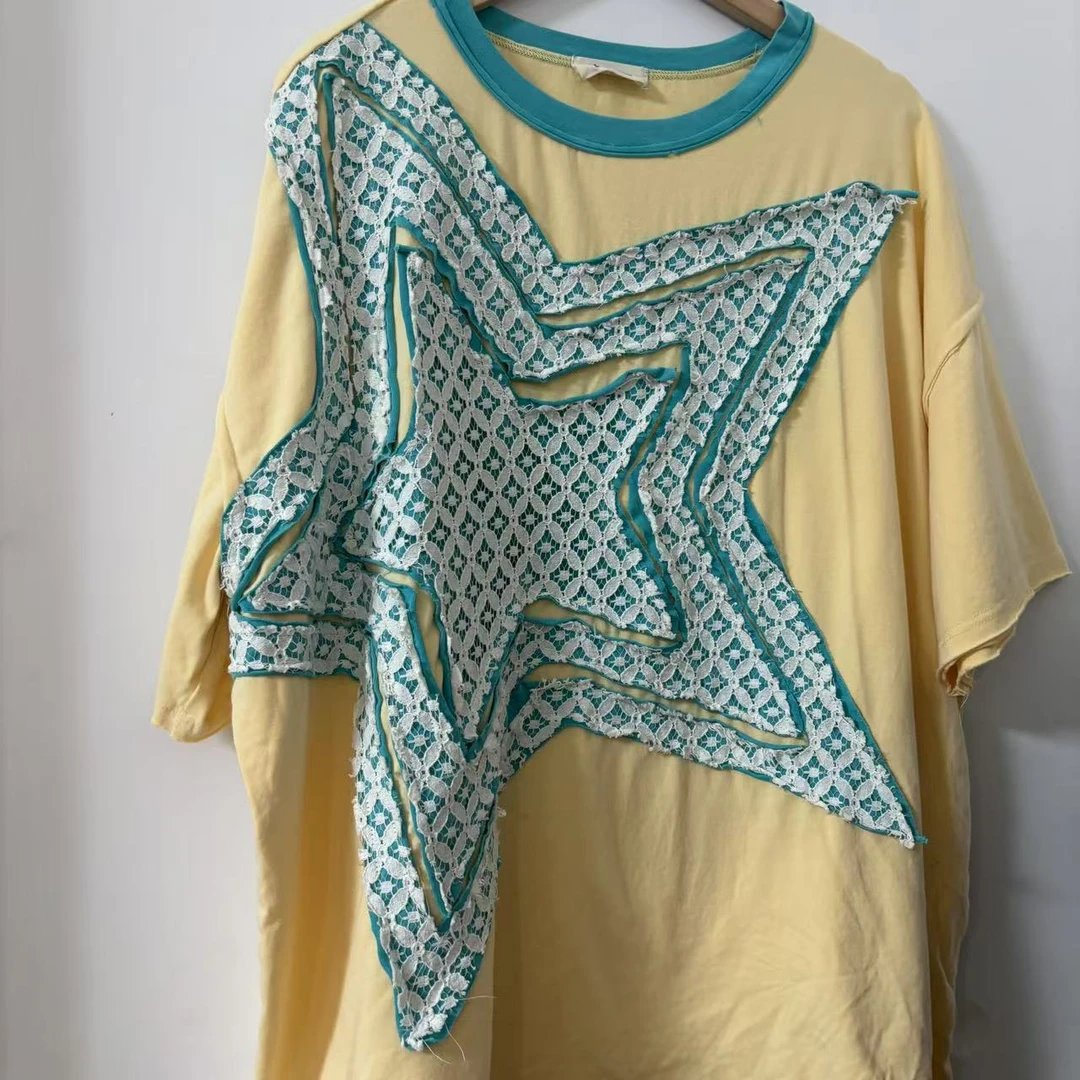 884 印花星星图案时尚百搭圆领大版型宽松夏季T恤