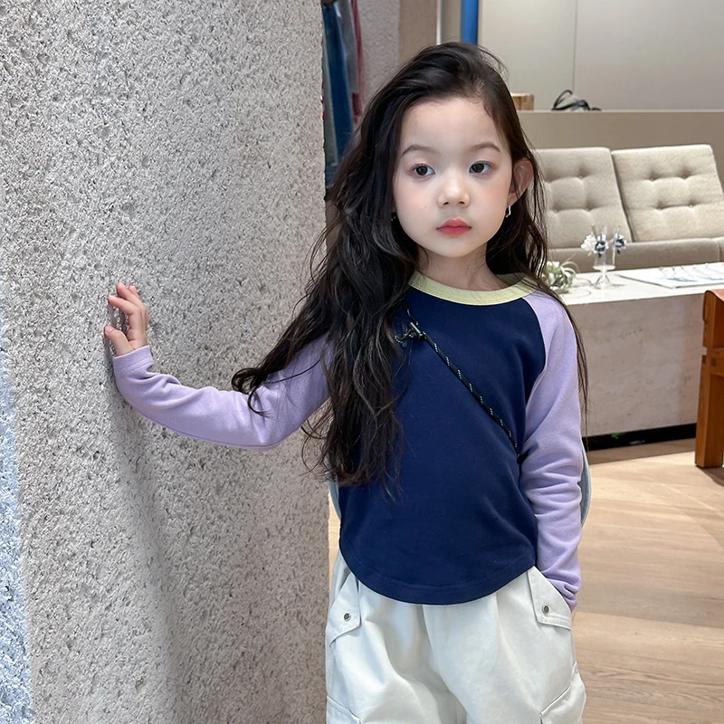 m加厚的【亲子】秋冬季中大女童弹力短款辣妹插肩T恤长袖打底衫G040