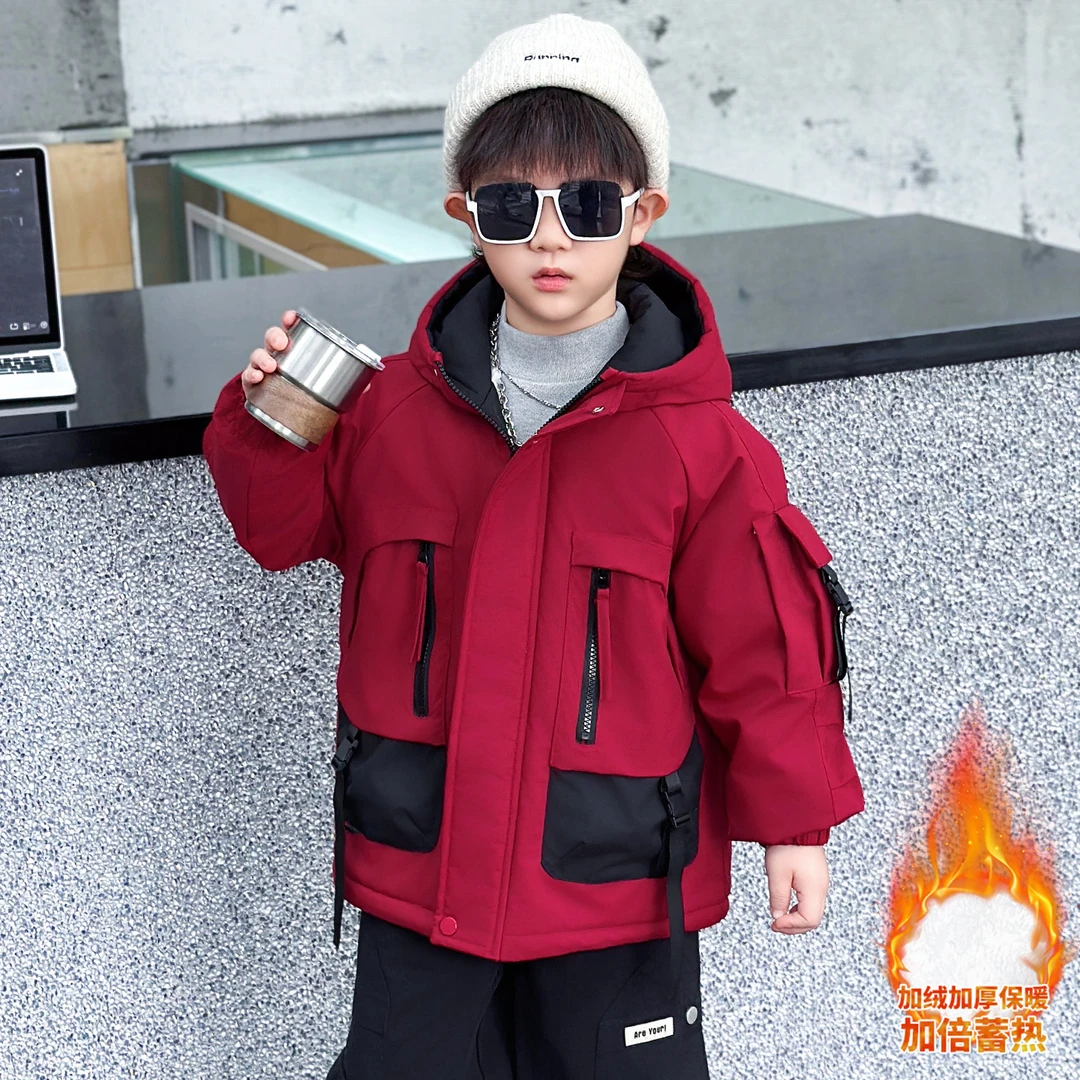 男童秋冬季新款加绒加厚派克服2025年款宝宝冬季衣服潮酷痞帅童装
