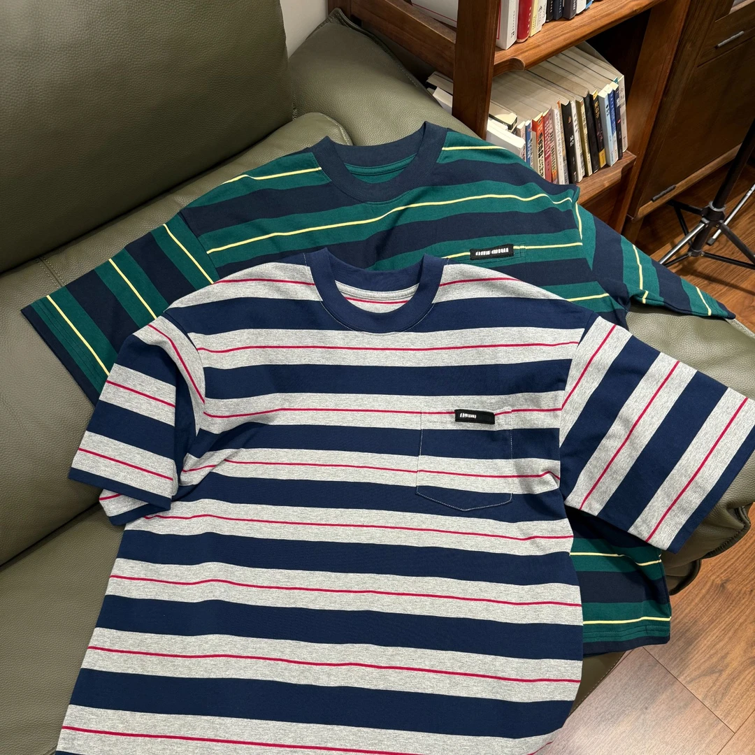 宽松【M字母蓝绿条纹短袖】男女同款D28189