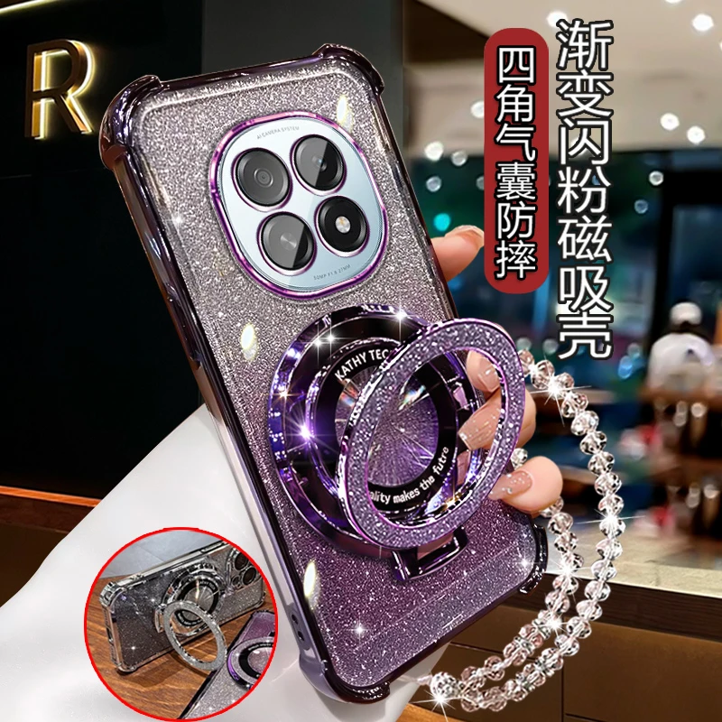 适用oppoA5手机壳女款高级奢华四角防摔PKQ110镜头全包带闪粉支架