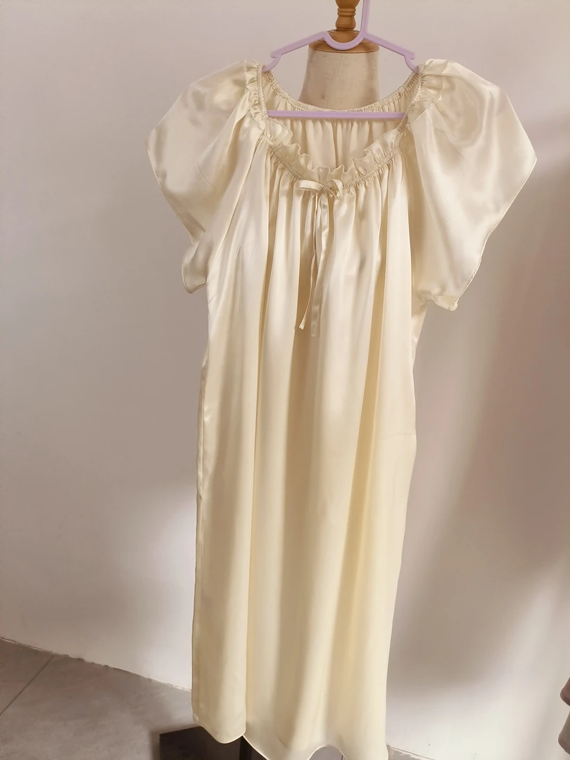 桑蚕丝夏季宽松短袖中长款真丝睡裙公主甜美风薄款舒适时尚