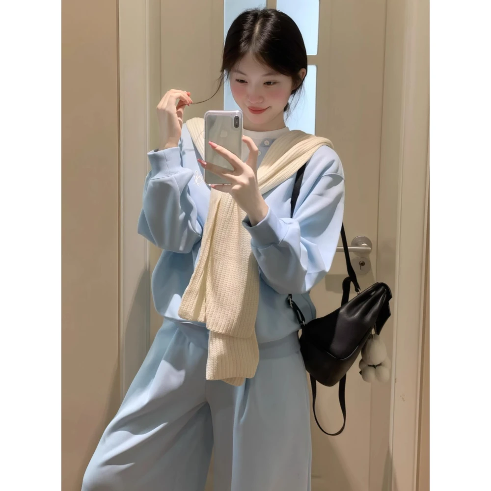 休闲慵懒假两件时尚套装新款爆款秋季披肩长裤三件套家居服外穿