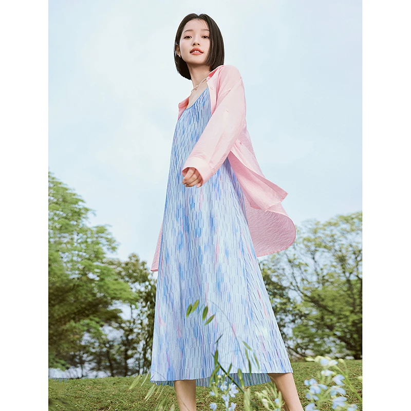 【绿子专属】茵曼米雷系列丨吊带裙印花压褶显瘦连衣裙18424618