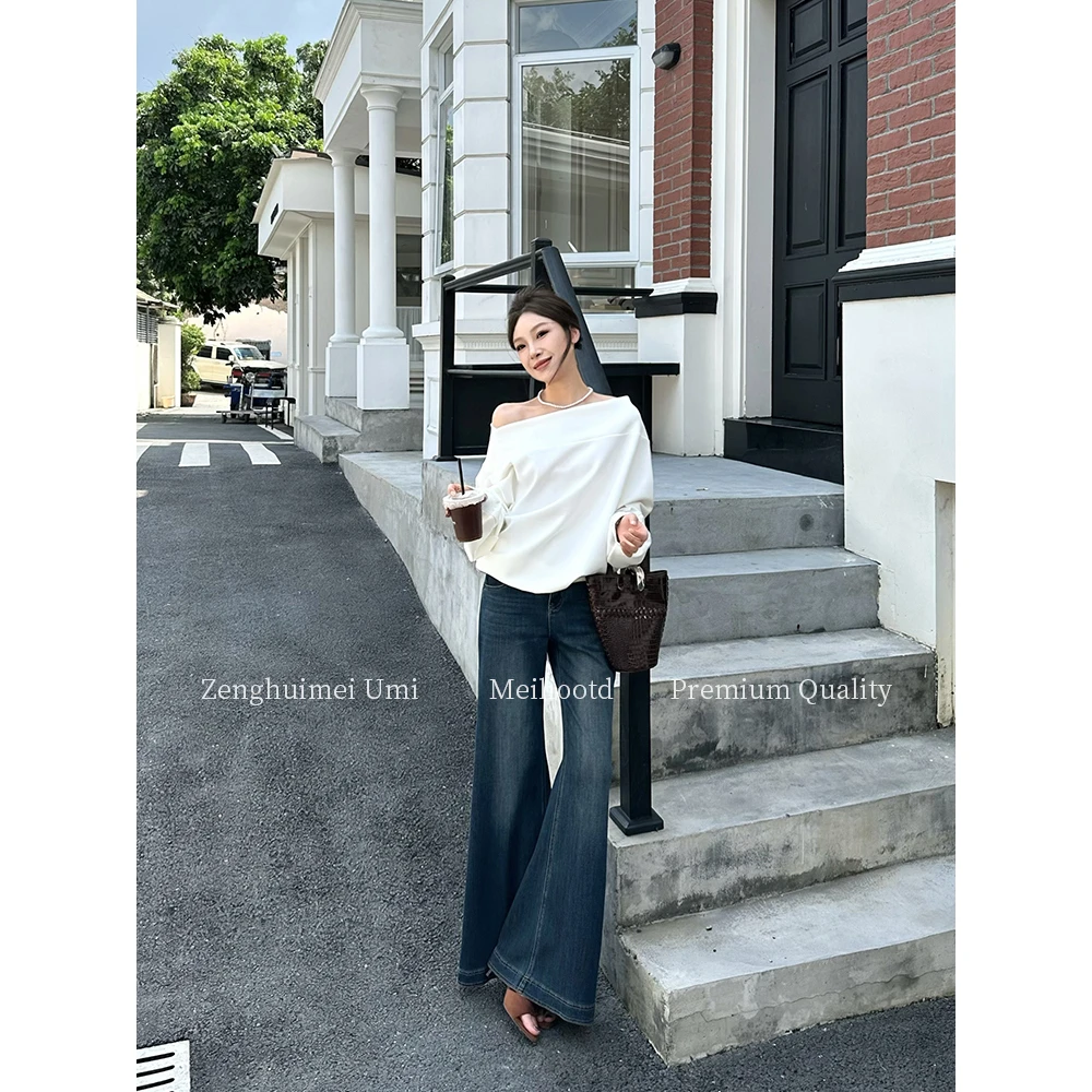 小王家/MeiLi秋季新款高腰牛仔裤高腰显瘦微喇复古女款休闲百搭