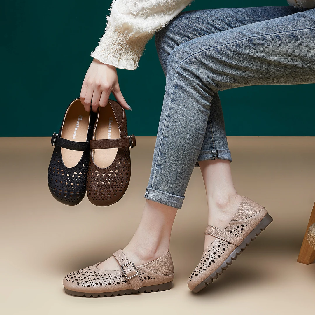 [黄山之夏]297夏季新款休闲敲软敲舒适镂空凉鞋透气单鞋女