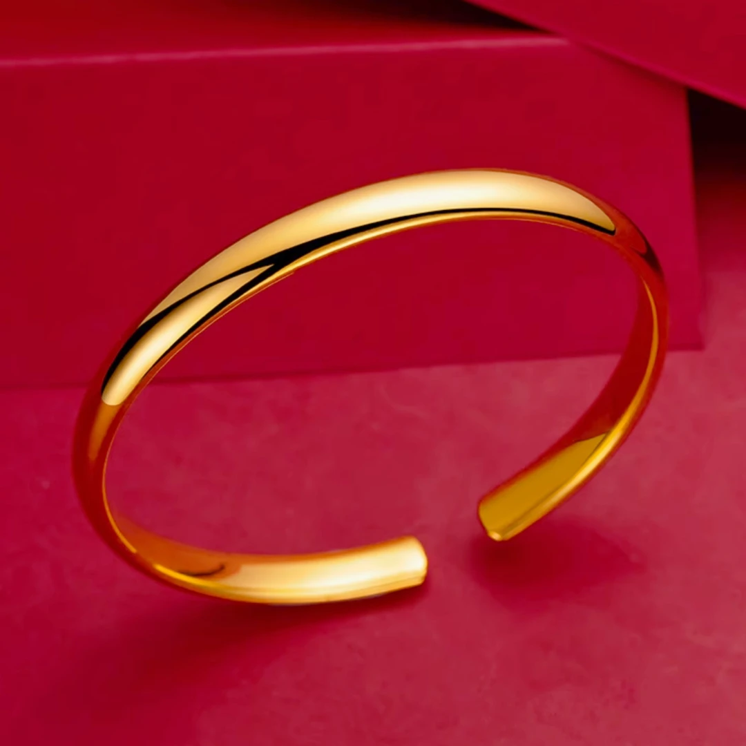 铜合金手镯 6MM宽开口光面管手镯 简约光面素圈手环手镯时尚百搭