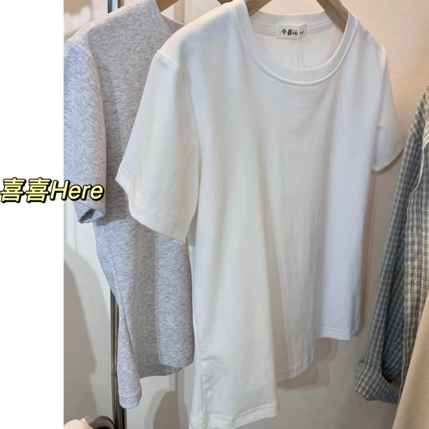 喜喜Here.多色正肩T.夏季韩系小众简约纯棉正肩T恤