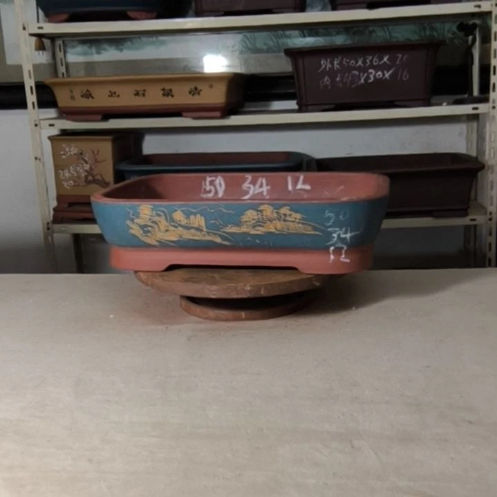 紫砂花盆宝蓝色大号