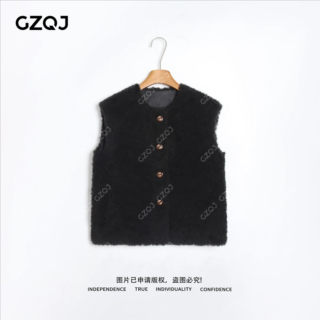 老琴私服【鱼子酱灰】琥珀流光羊毛时尚毛毛马甲外套女秋冬款35503