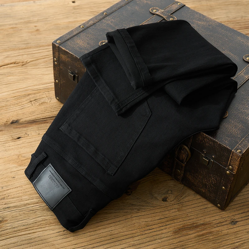 2025新款黑色高端牛仔裤男款九分潮流修身直筒秋冬季弹力百搭长裤