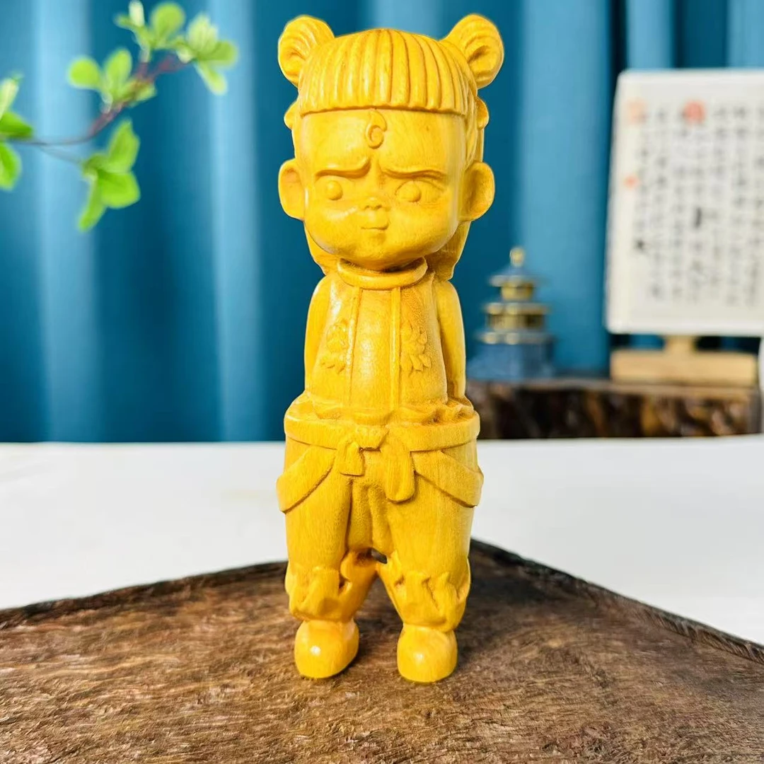 黄金檀木哪吒手工雕刻摆件