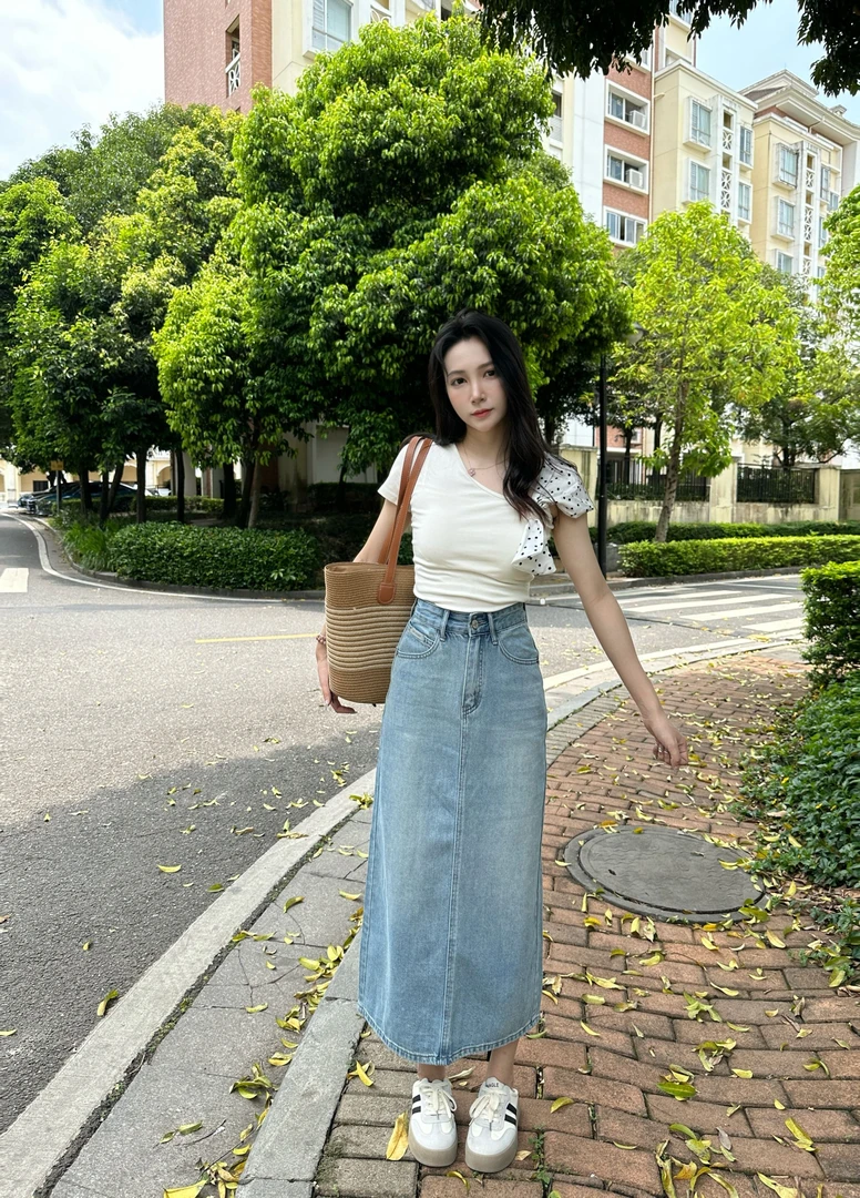 3272浅蓝色牛仔裙半身裙女春夏新款2025年小个子中长款a字半身裙