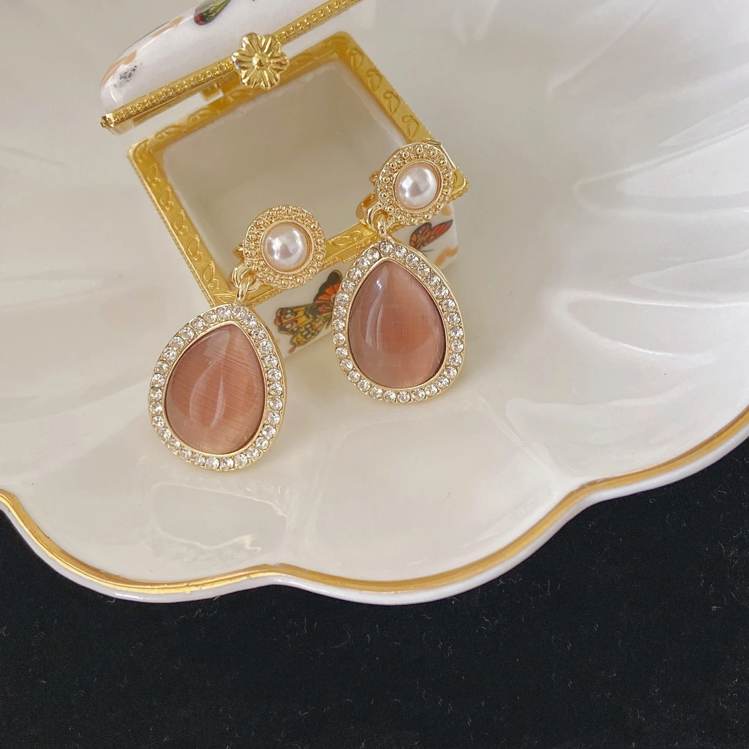 铜合金耳饰复古宫廷精致气质优雅紫色水滴蚊香盘耳夹无耳洞百搭